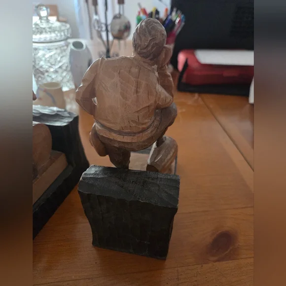 Vintage Hand Carved Wooden Don Quixote & Sancho Panza Bookends
